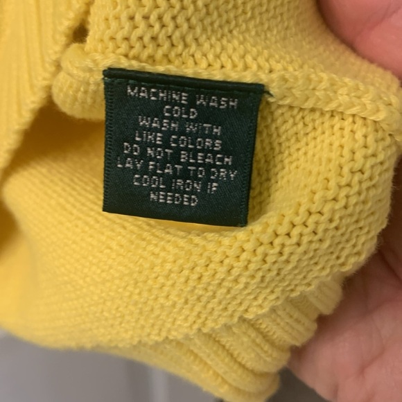 NWT Lauren Ralph Lauren Yellow Cotton Sweater SZ S Foldover Collar Gold Snaps - Picture 4 of 5